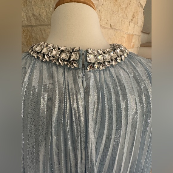 Self Portrait Blue Metallic Chiffon Feather Midi Dress - Picture 15 of 17